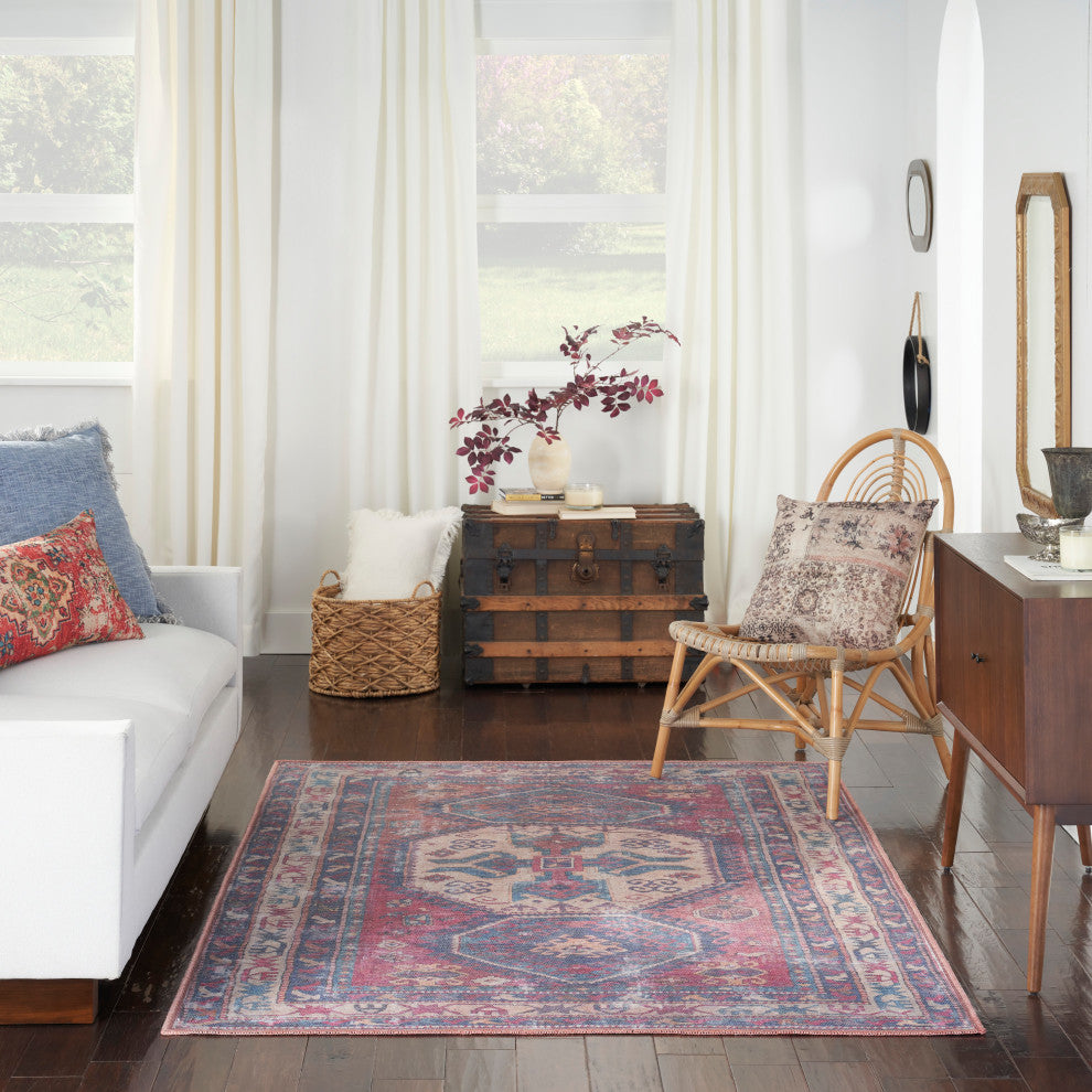 Nicole Curtis Nc Series 1 5' x 7' Red/Navy Machine Washable Area Rugs