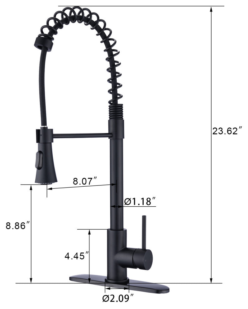 Givingtree Modern Single Handle Spring High Arc Kitchen Faucet Matte Black