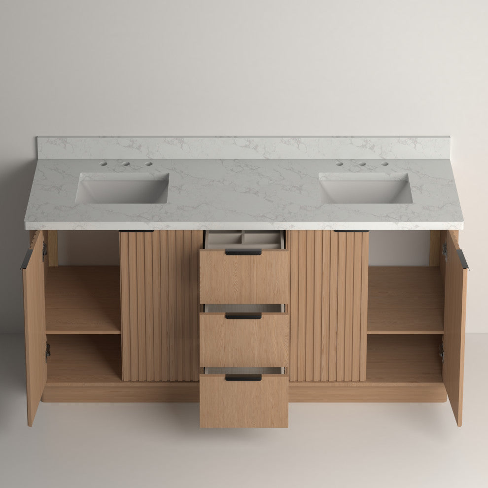Kathryn Bathroom Vanity, Light Oak, 72", Double Sink, Freestanding