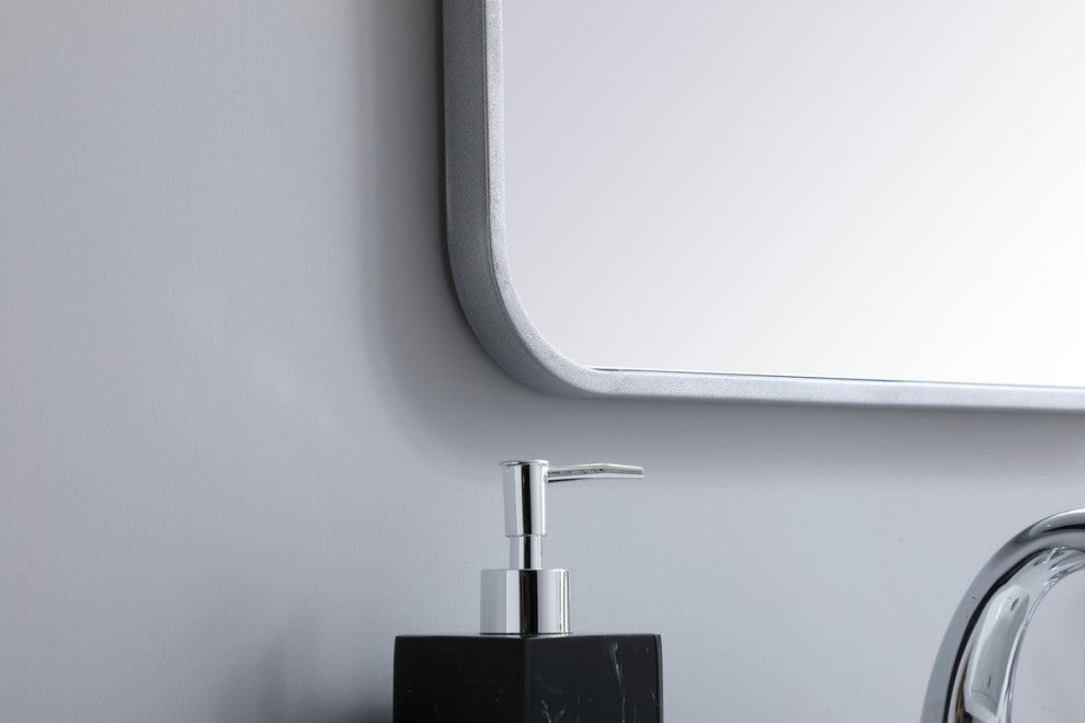 Ellis Soft Corner Metal Rectangular Mirror, Silver, 18"x36"