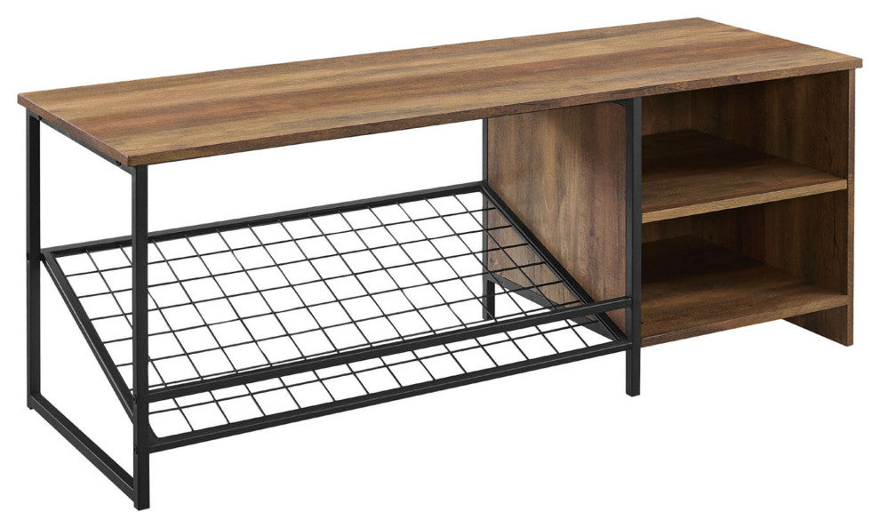 Clayton 48" Industrial Entry Bench with Shoe Storage - Rustic Oak