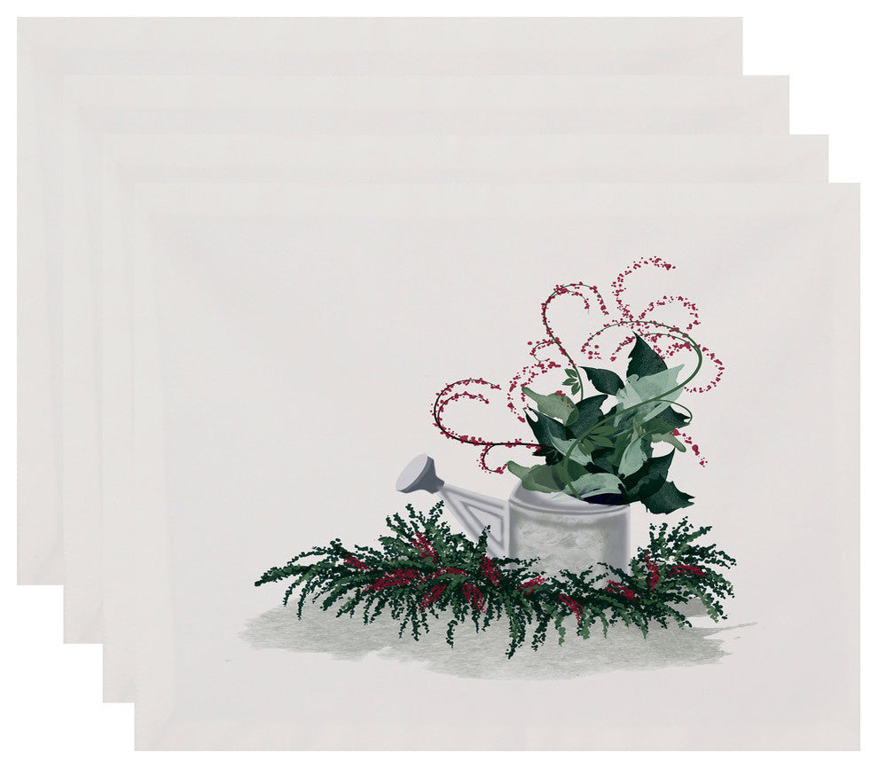Gardener's Holiday Delight, Geometric Print Placemat, Green (Set of 4), 18 x 14"