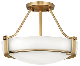 Hathaway 3-Light Semi Flush Mount, Heritage Brass w/ White Glass