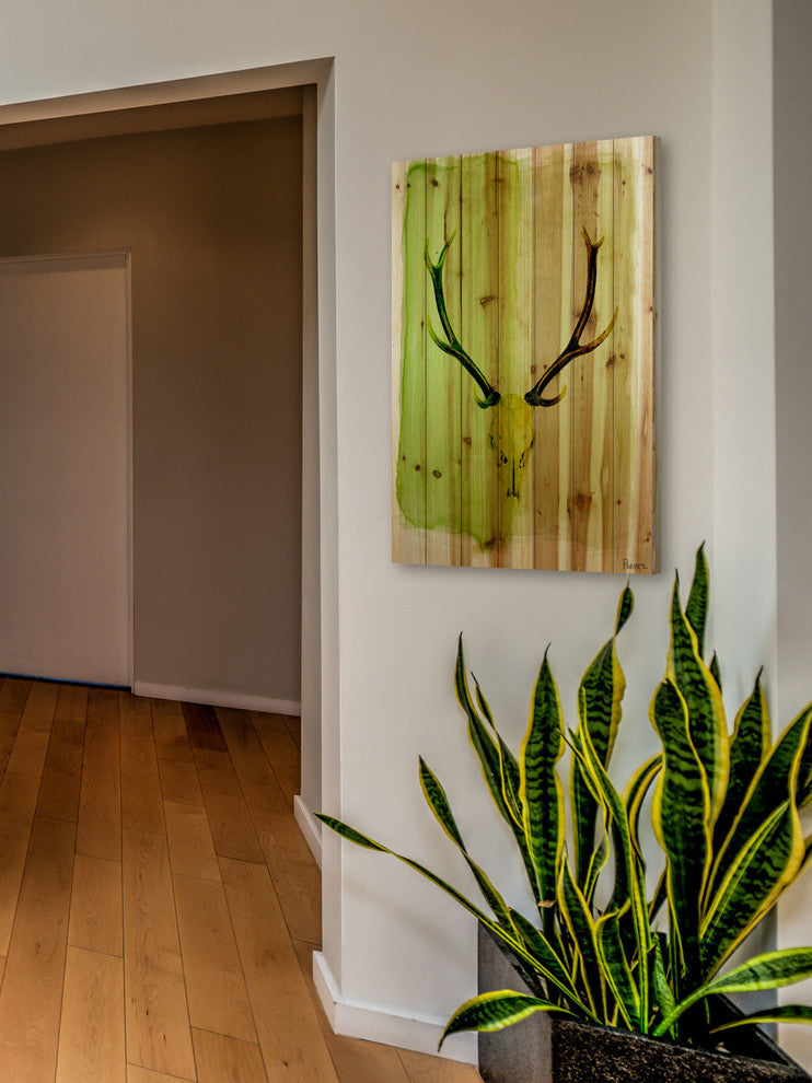 "Horn" Print on Natural Pine Wood, 40"x60"