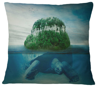 Giant Turtle Carrying Island Abstract Throw Pillow, 16"x16"