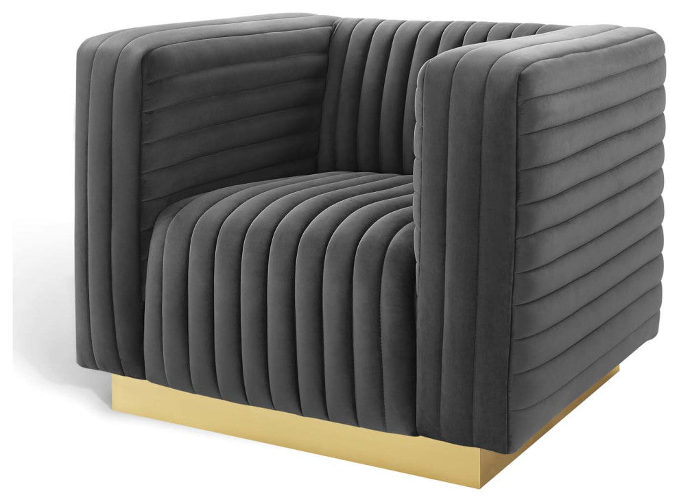 Tufted Armchair Accent Chair, Velvet, Dark Gray, Modern, Lounge Hospitality