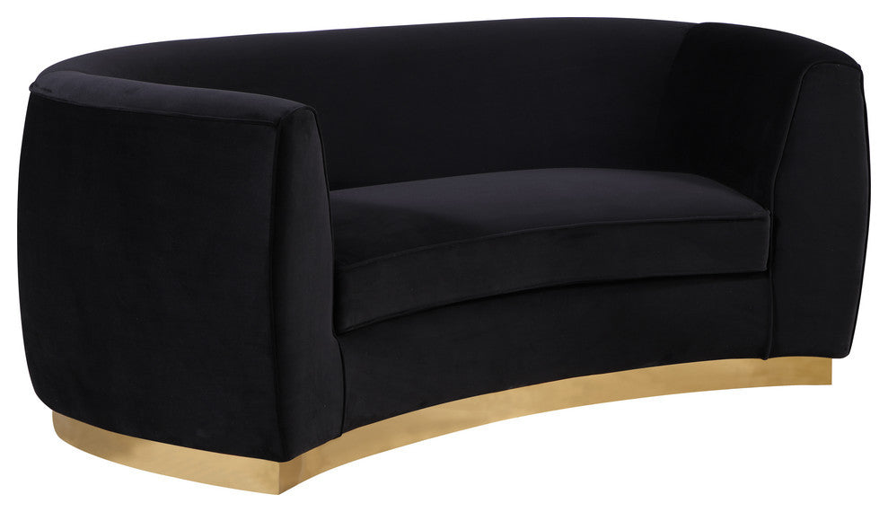 Julian Velvet Upholstered Loveseat, Black, Gold Base