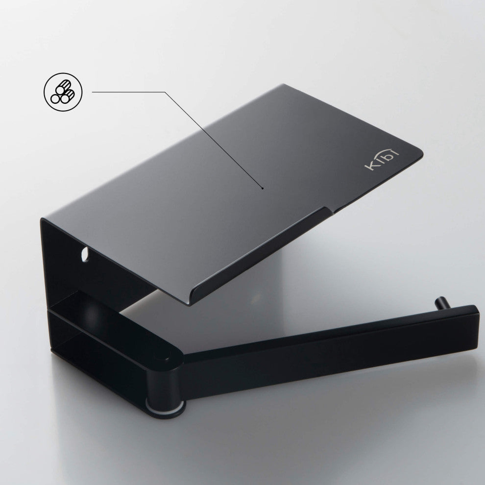 Deco Toilet Paper Holder With Shelf, Matte Black