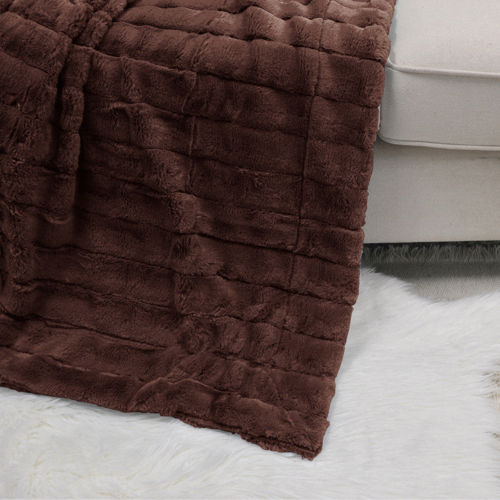 Super Mink Faux Fur Throw Blanket, Chocolate, 60"x80"