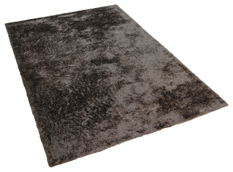 HAND TUFTED SHAG POLYESTER ECO-FRIENDLY AREA RUGS -Dark Brown Beige Color, Solid