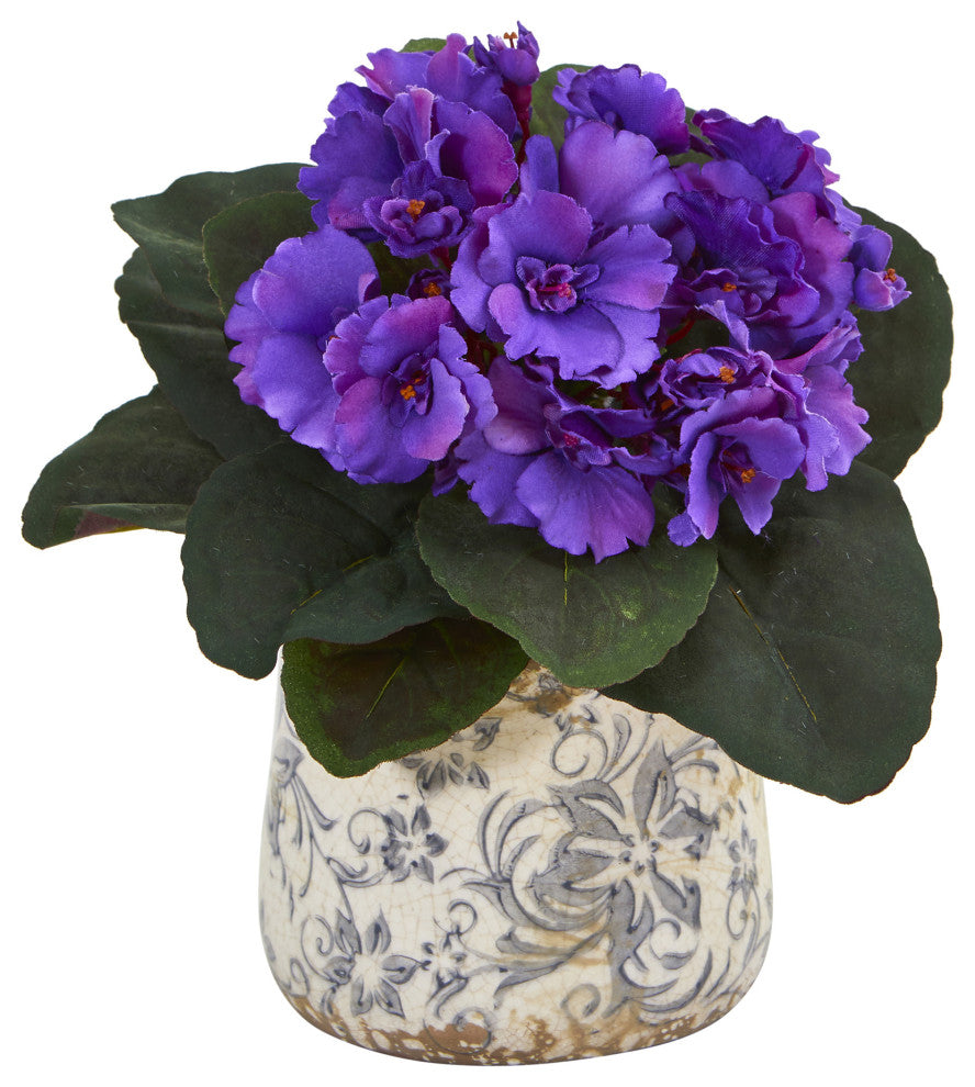 8in. African Violet Artificial Plant in Floral Design Vase (Set of 2)