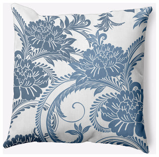 Flower Flourish Polyester Indoor Pillow, Navy, 26"x26"