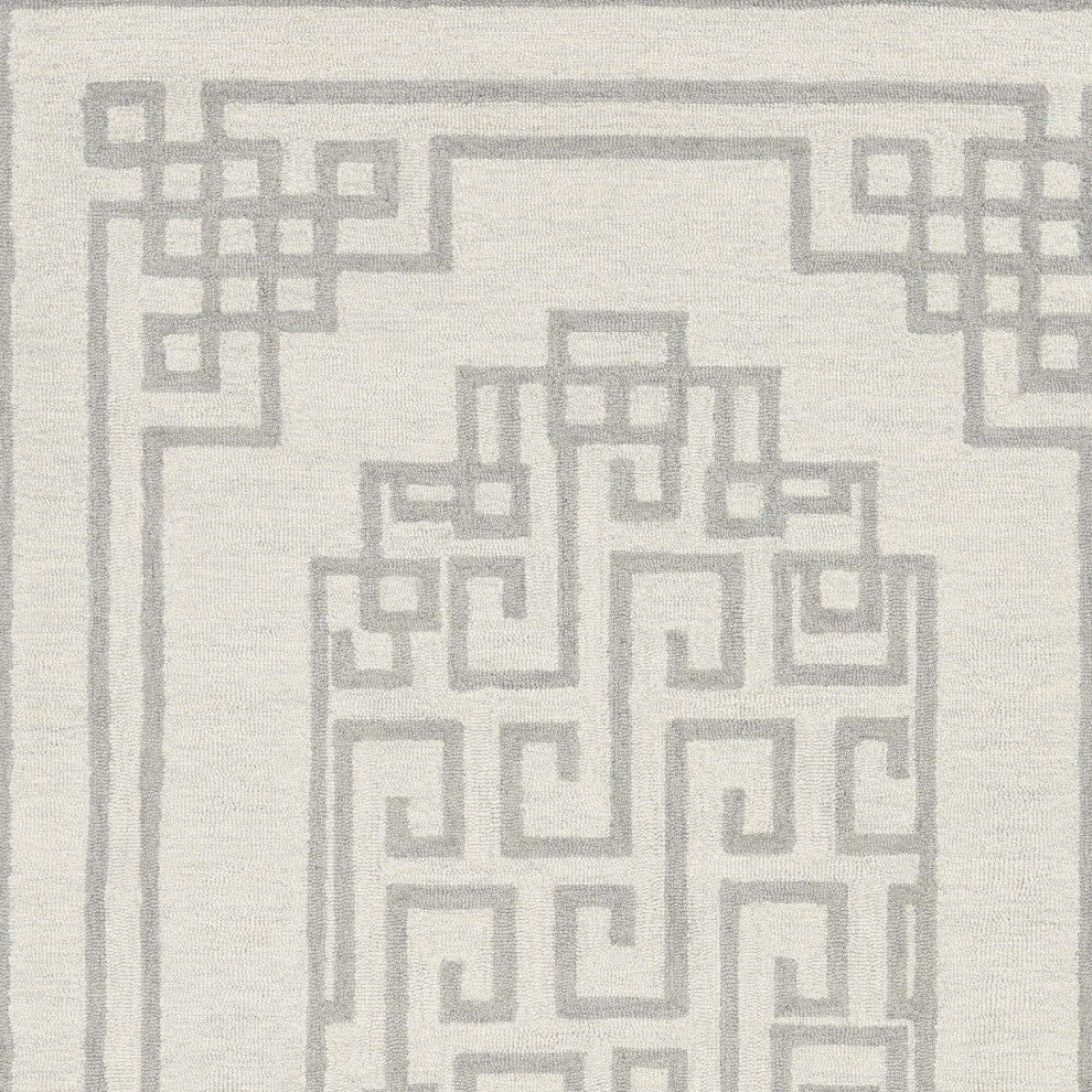 HomeRoots 5' x 7' Ivory or Grey Geometric Lines Wool Indoor Area Rug