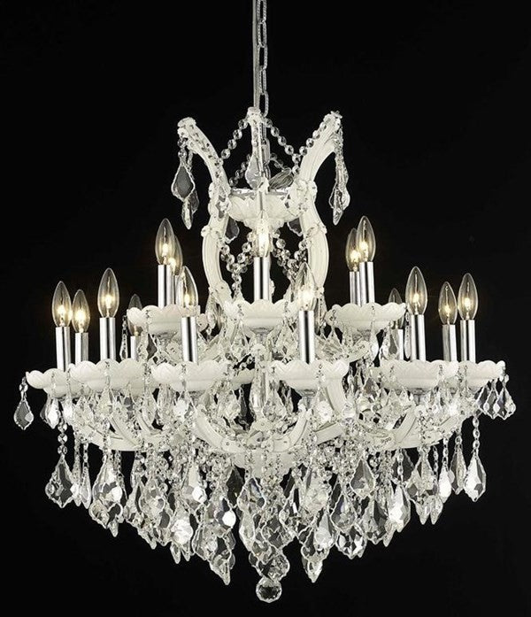 Elegant Maria Theresa Dining Room Light, White Finish With Royal Cut Crystal