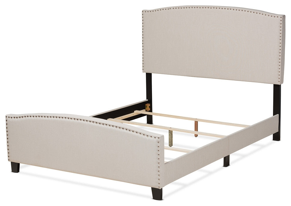 Modern Transitional Beige Fabric Upholstered Queen Size Panel Bed