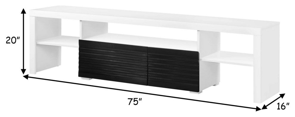 Benzara BM279004 Ida 75" TV Entertainment Center Console, 2 Drawers, White