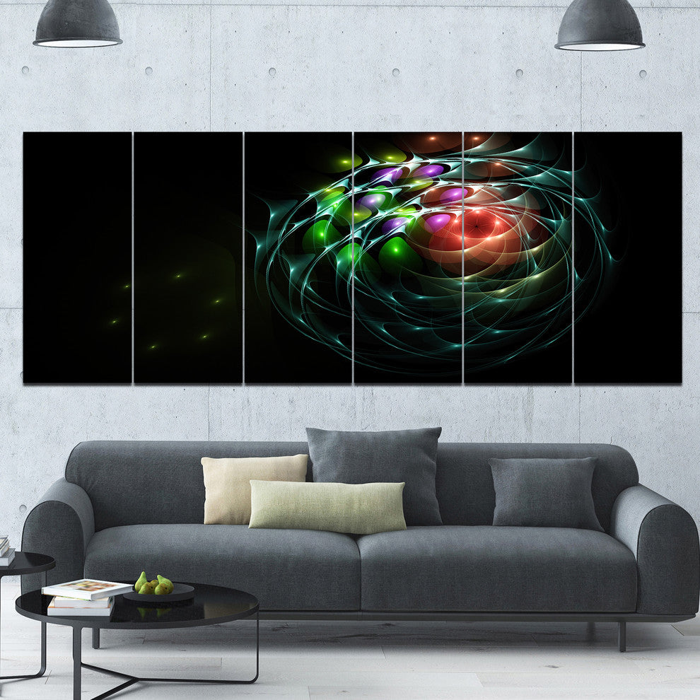 Green 3D Surreal Fractal Design, Abstract Art on Canvas, 70"x28", 6 Panels