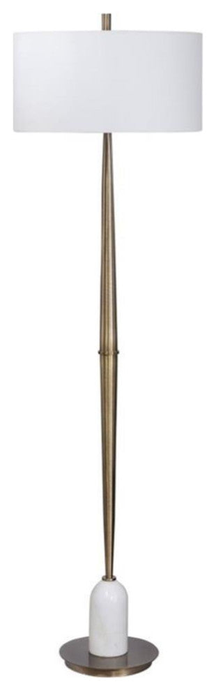 Uttermost Minette Transitional Steel Marble Fabric Floor Lamp in Antique Brass