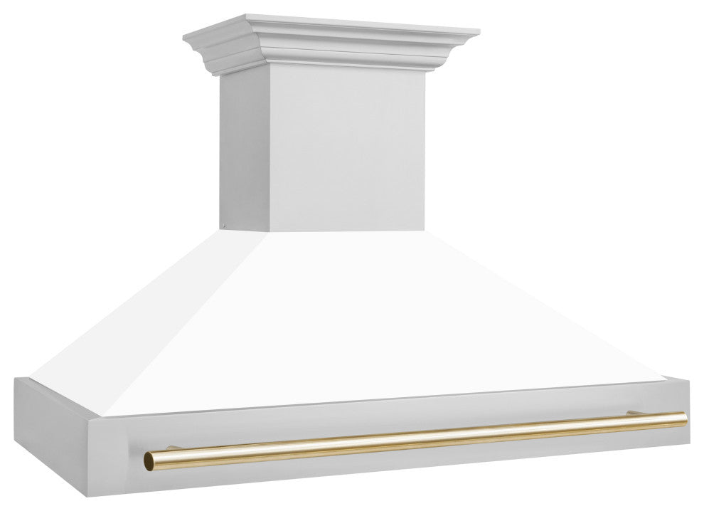 ZLINE 48" Wall Mount Hood, Stainless With White Matte Shell, 8654STZ-WM48-G