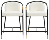 GDF Studio Contemporary Upholstered Counter Stools, Set of 2, Beige/Black/Gold