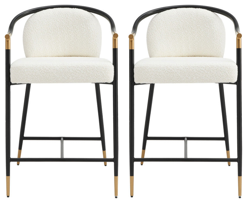 GDF Studio Contemporary Upholstered Counter Stools, Set of 2, Beige/Black/Gold