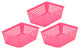 Plastic Storage Baskets for Office, Set of 3, Pink
