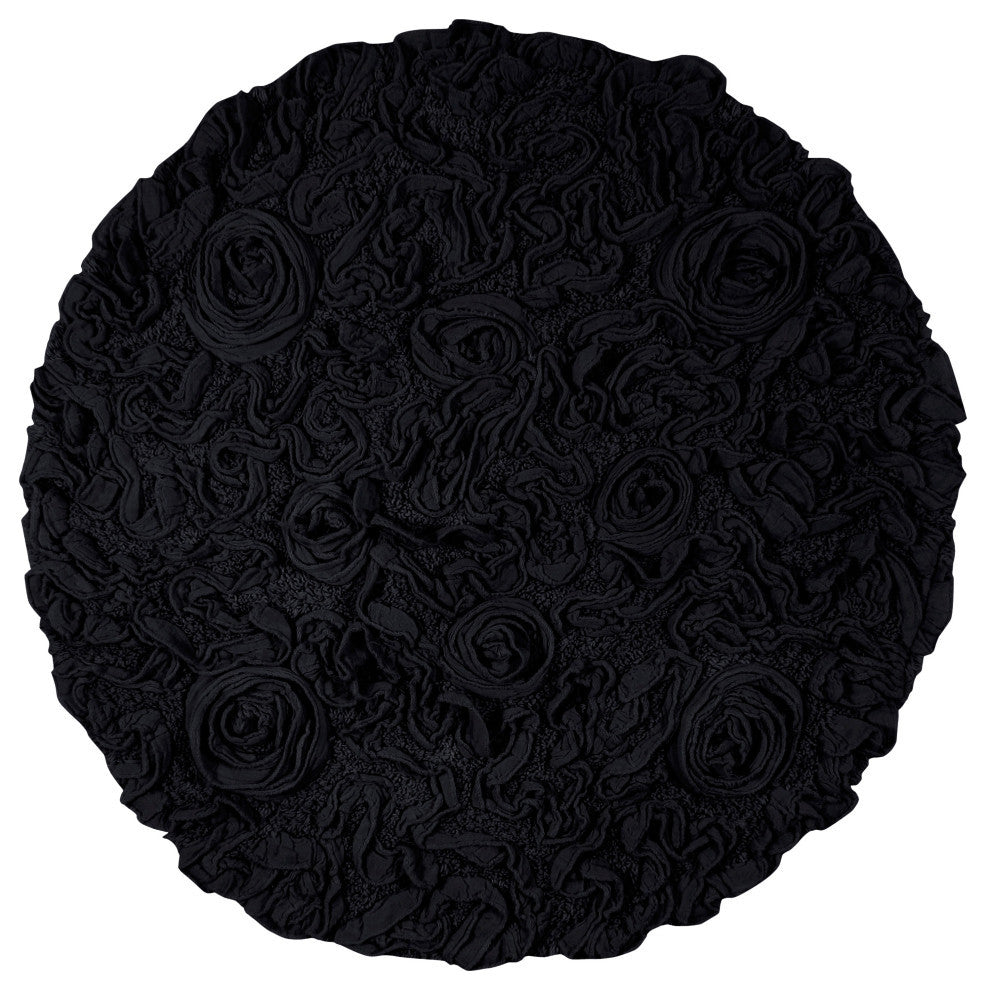 Bell Flower Collection Tufted Non-Slip Bath Rugs, 30" Round, Black