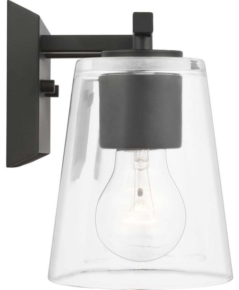 Vertex Collection Three-Light Matte Black Clear Glass Contemporary Bath Light