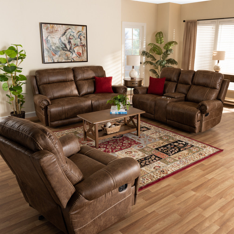 Buckley Light Brown Faux Leather Upholstered 3-Piece Reclining Living Room Set