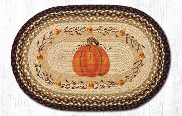 Earth Rugs OP-319 Pumpkin Candy Corn Oval Patch 20" x 30"