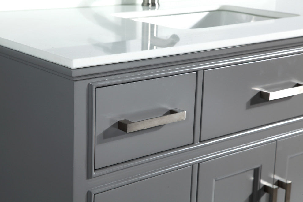 Bathroom Vanity Set With Engineered Marble Top, 48", Gray, Led Sensor-Switch Mirror