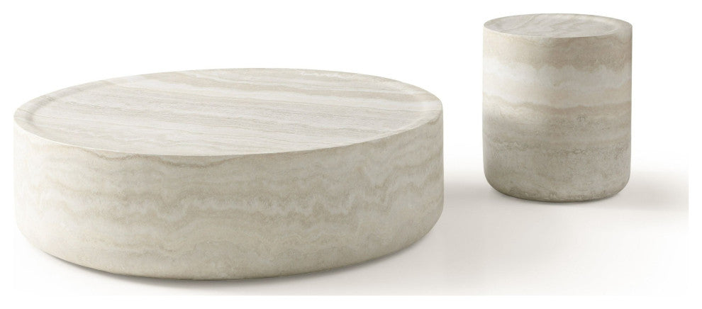 Modrest Cozad Modern Faux Travertine Round Coffee Table