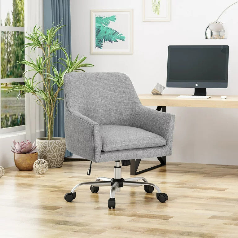 Contemporary Office Chair, Swiveling Design With Plush Seat & Sloped Arms, Gray