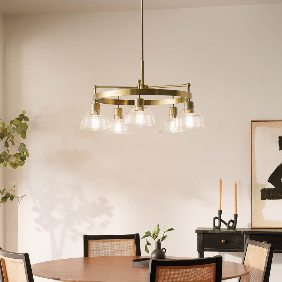 Eastmont 5 Light Chandelier, Clear Glass, Brushed Natural Brass
