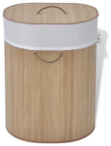 vidaXL Laundry Basket Laundry Hamper with Lid Dirty Clothes Basket Oval Natural