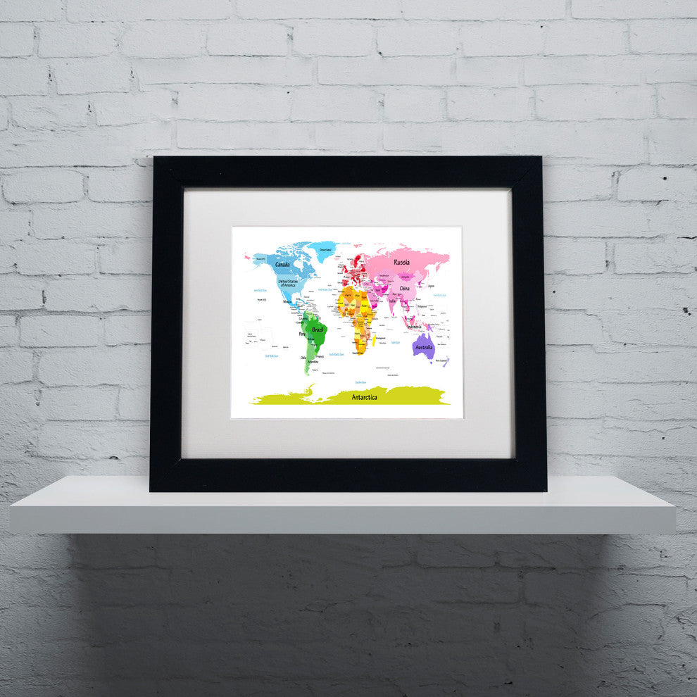 'World Map for Kids II' Matted Framed Canvas Art by Michael Tompsett