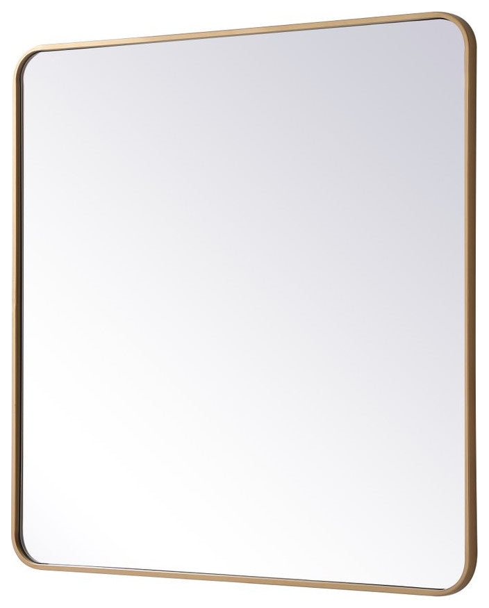Ellis Soft Corner Metal Rectangular Mirror, Brass, 36"x36"