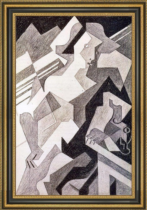 Juan Gris Harlequin at Table - 16" x 24" Framed Premium Canvas Print