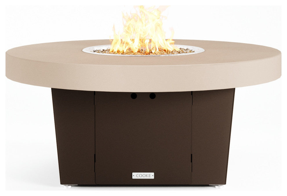 Circular Fire Pit Table, 48", Natural Gas, Beige Powdercoat Top, Bronze