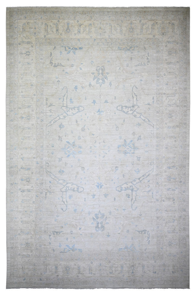 Ash Gray, Stone Washed Peshawar Wool Hand Knotted Oriental Rug, 11'6"x17'4"