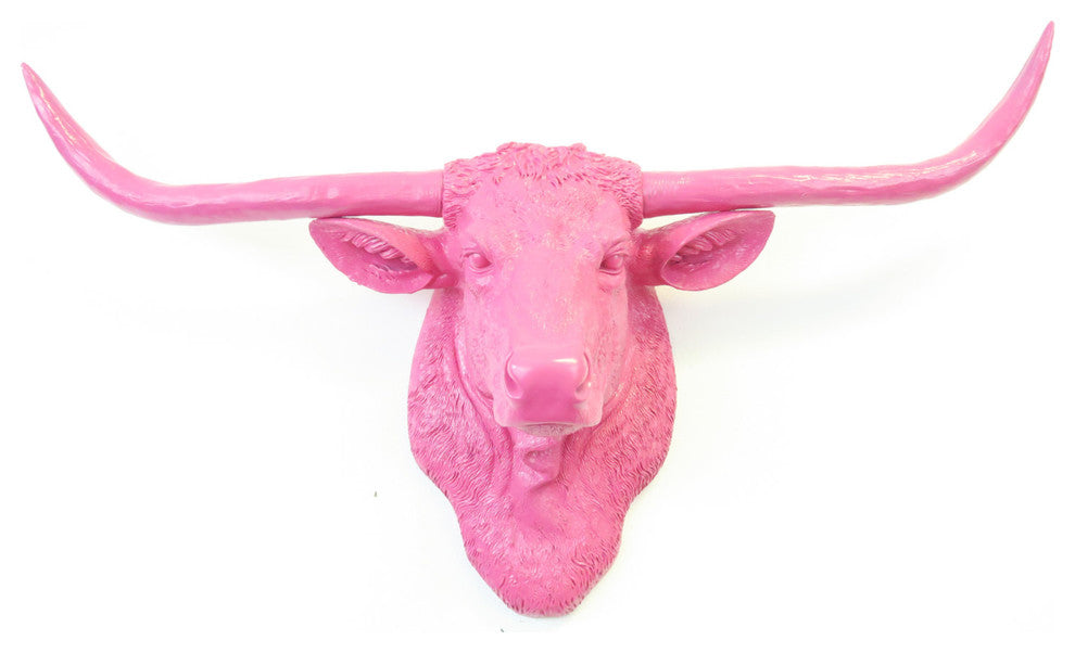 Faux Texas Longhorn Head Wall Decor, Hot Pink