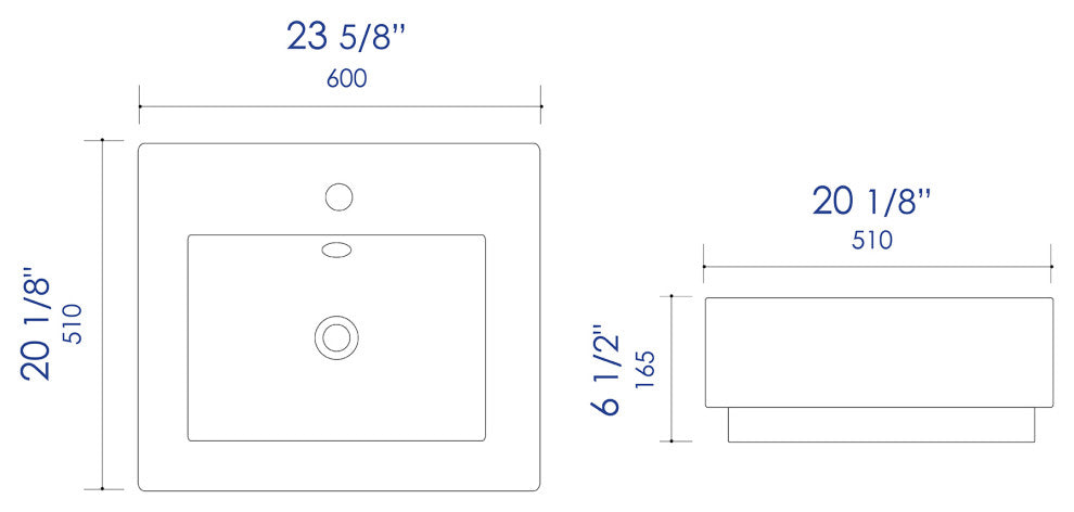Abc701 White 24" Rectangular Semi Recessed Ceramic Sink With Faucet Hole