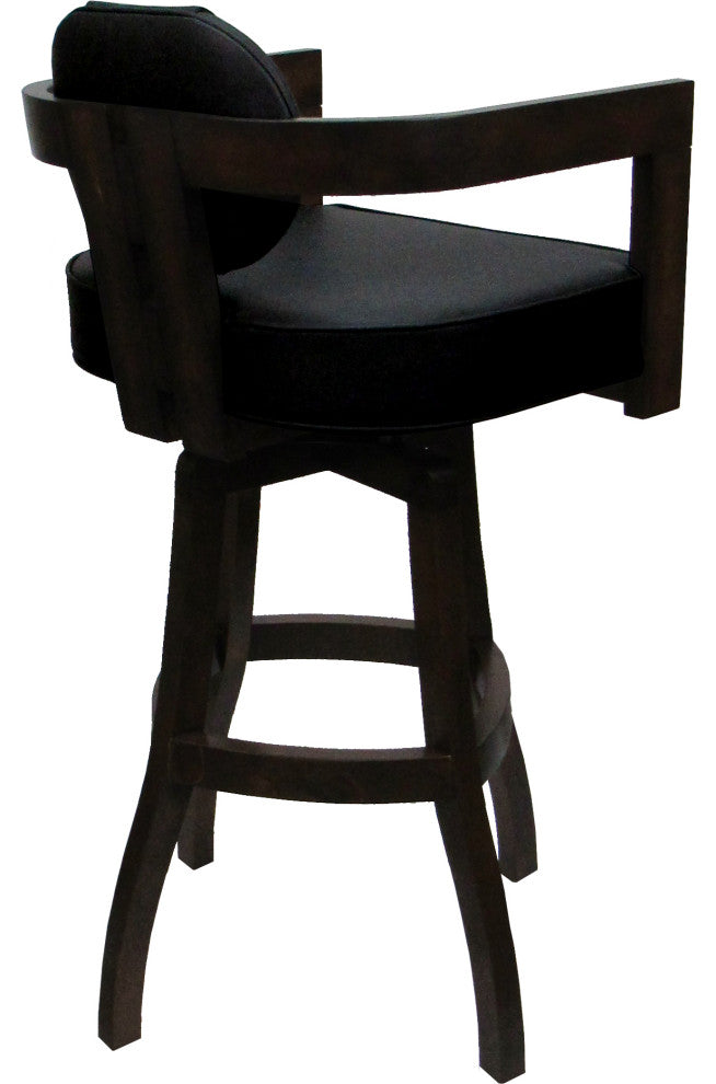 Swivel Wood Bar Stool Kadir Plus on S-Base, Black Vinyl - Dark Walnut, 30"