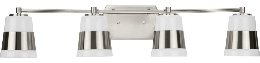 Haven Collection Four-Light Brushed Nickel Opal Glass Luxe Industrial Bath Light