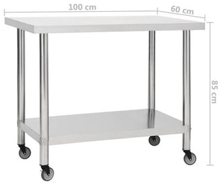vidaXL Work Table Stainless Steel Table Hotel Prep Work Table with Wheels