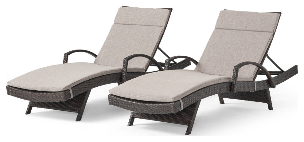 GDF Studio Ann Outdoor Wicker Chaise Lounge With Arms and Cushion, Set of 2, Charcoal