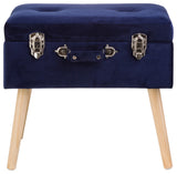 19.70" Navy Blue Velvet Upholstered Storage Stool