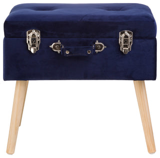 19.70" Navy Blue Velvet Upholstered Storage Stool