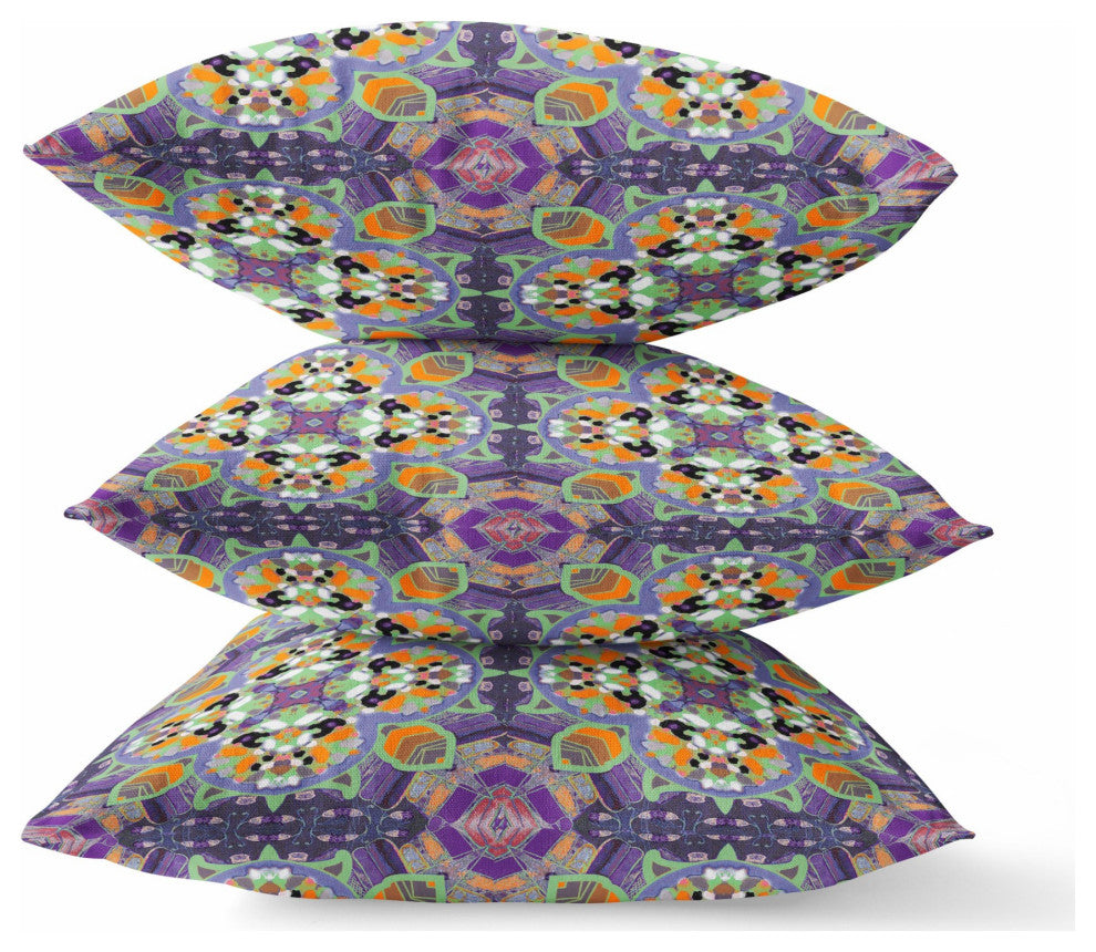 16" Purple Orange Cloverleaf Boho Suede Throw Pillow