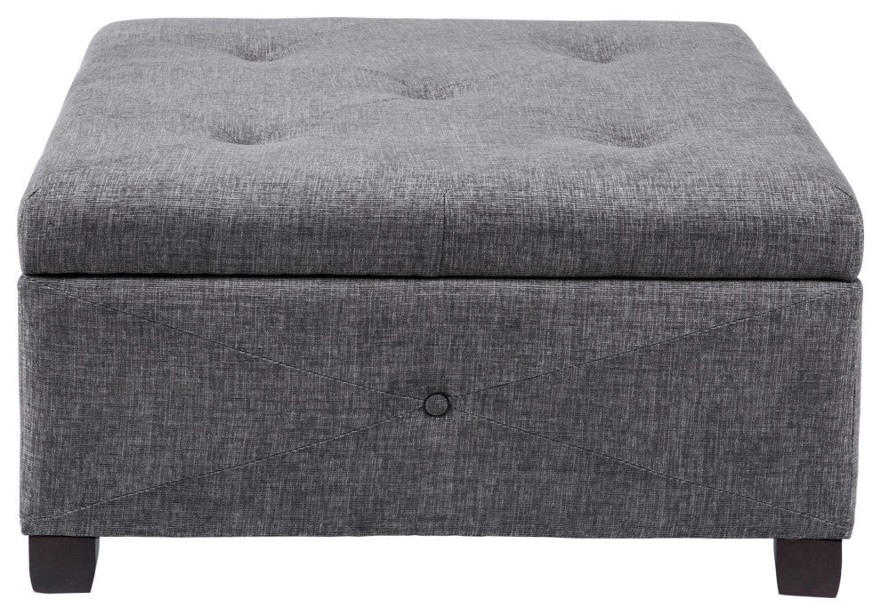 Madison Park Della Button Tufted Soft Close Storage Ottoman, Charcoal